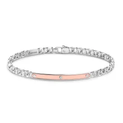 Online Zancan Silver Curb Chain Bracelet With Tag And Rose Gold Inserts. Bracelets