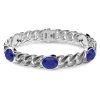Fashion Zancan Silver Curb Chain Bracelet With Striated Black Finish And Blue Stones. Bracelets