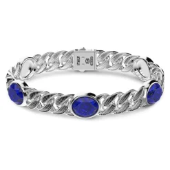 Fashion Zancan Silver Curb Chain Bracelet With Striated Black Finish And Blue Stones. Bracelets