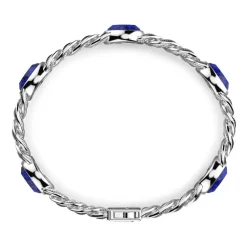 Fashion Zancan Silver Curb Chain Bracelet With Striated Black Finish And Blue Stones. Bracelets