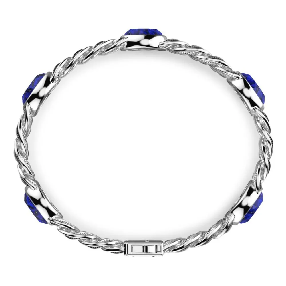 Fashion Zancan Silver Curb Chain Bracelet With Striated Black Finish And Blue Stones. Bracelets