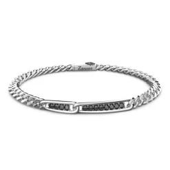 Best Sale Zancan Silver Curb Chain Bracelet With Black Stones. Bracelets