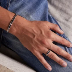 Best Sale Zancan Silver Curb Chain Bracelet With Black Stones. Bracelets
