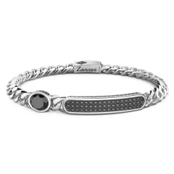 Cheap Zancan Silver Curb Chain Bracelet With Tag And Black Stone. Bracelets