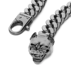 New Zancan Silver Curb Chain Bracelet With Pit Bull Head Closure. Bracelets
