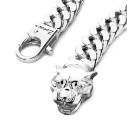 Shop Zancan Silver Curb Chain Bracelet With Panther Head Closure. Bracelets