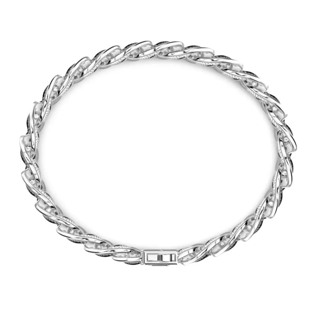 Clearance Zancan Silver Curb Chain Bracelet With Black Striated Finish. Bracelets