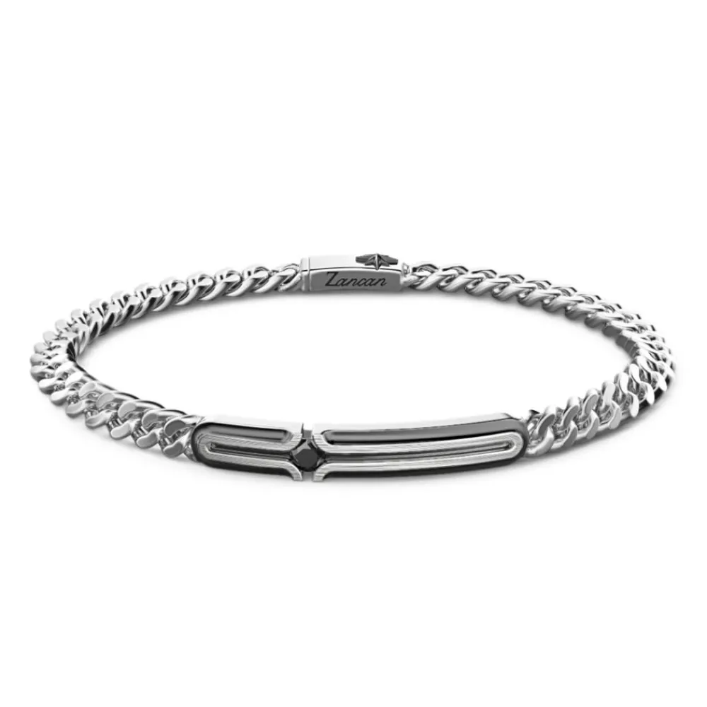 Clearance Zancan Silver Curb Chain Bracelet With Tag And Black Stone. Bracelets