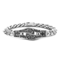 New Zancan Silver Curb Chain Bracelet With Buckle And Black Stones. Bracelets