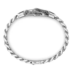 New Zancan Silver Curb Chain Bracelet With Buckle And Black Stones. Bracelets