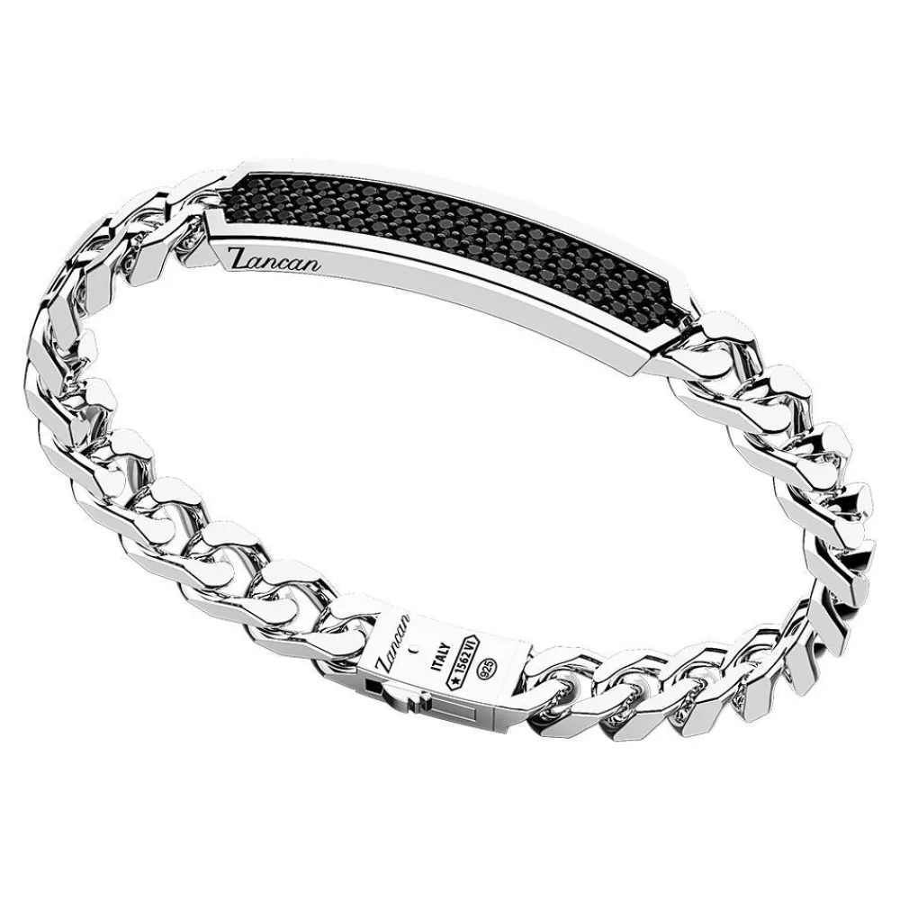 Store Zancan Silver Curb Chain Bracelet With Tag And Black Stones. Bracelets