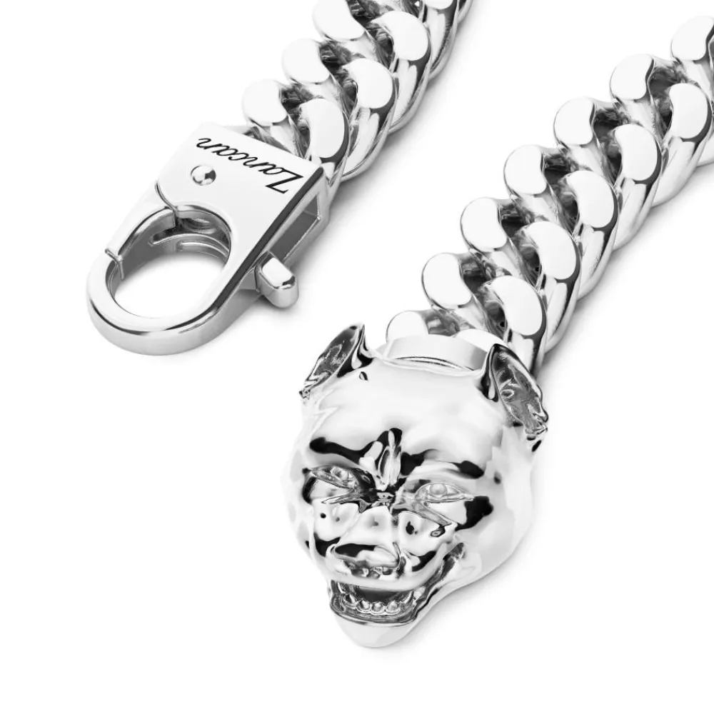 Online Zancan Silver Curb Chain Bracelet With Pit Bull Head Closure. Bracelets