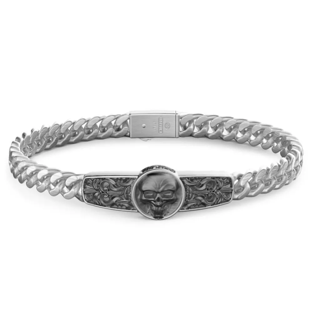Cheap Zancan Silver Curb Chain Bracelet With Tag And Skull. Bracelets