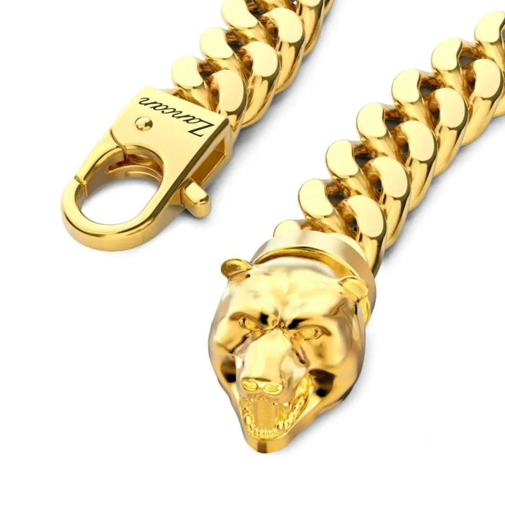 Fashion Zancan Silver Curb Chain Bracelet With Bear Head Closure. Bracelets