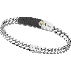 Hot Zancan Silver Curb Chain Bracelet With Leather Effect Tag. Bracelets