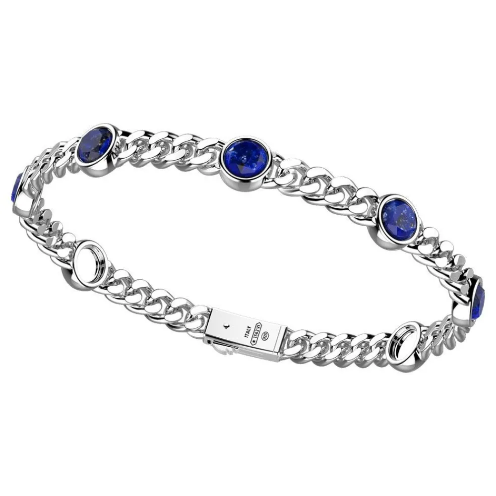 Best Zancan Silver Curb Chain Bracelet With Lapis Lazuli Stones. Bracelets