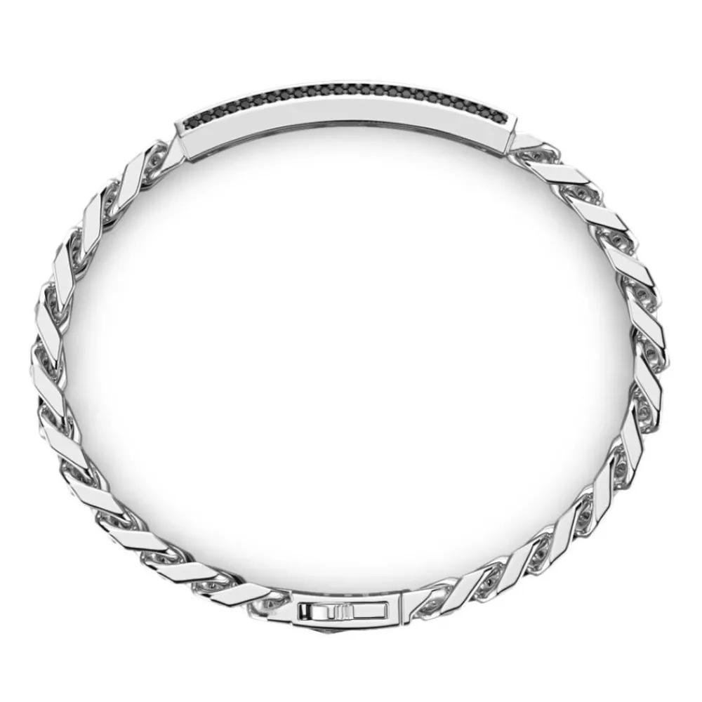 New Zancan Silver Curb Chain Bracelet With Tag And Black Stones. Bracelets