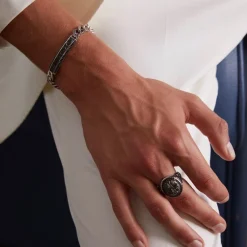 New Zancan Silver Curb Chain Bracelet With Tag And Black Stones. Bracelets