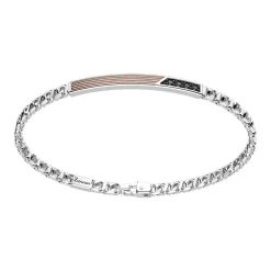 Flash Sale Zancan Silver Curb Chain Bracelet With Tag And Rose Gold Inserts And Black Stones. Bracelets