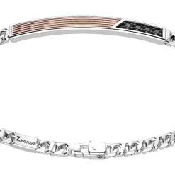 Flash Sale Zancan Silver Curb Chain Bracelet With Tag And Rose Gold Inserts And Black Stones. Bracelets