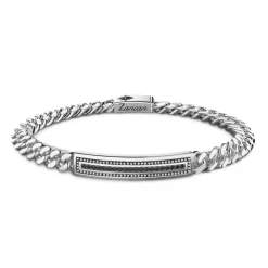 Shop Zancan Silver Curb Chain Bracelet With Black Stones. Bracelets