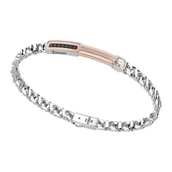 Cheap Zancan Silver Curb Chain Bracelet With Tag And Rose Gold Inserts And Black Stones. Bracelets