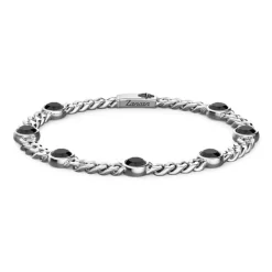 Best Zancan Silver Curb Chain Bracelet With Black Stones. Bracelets