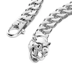 New Zancan Silver Curb Chain Bracelet With Panther Head Closure. Bracelets