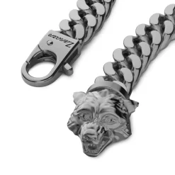 Online Zancan Silver Curb Chain Bracelet With Wolf Head Closure. Bracelets