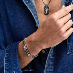 Flash Sale Zancan Silver Curb Chain Bracelet With Black Stones. Bracelets