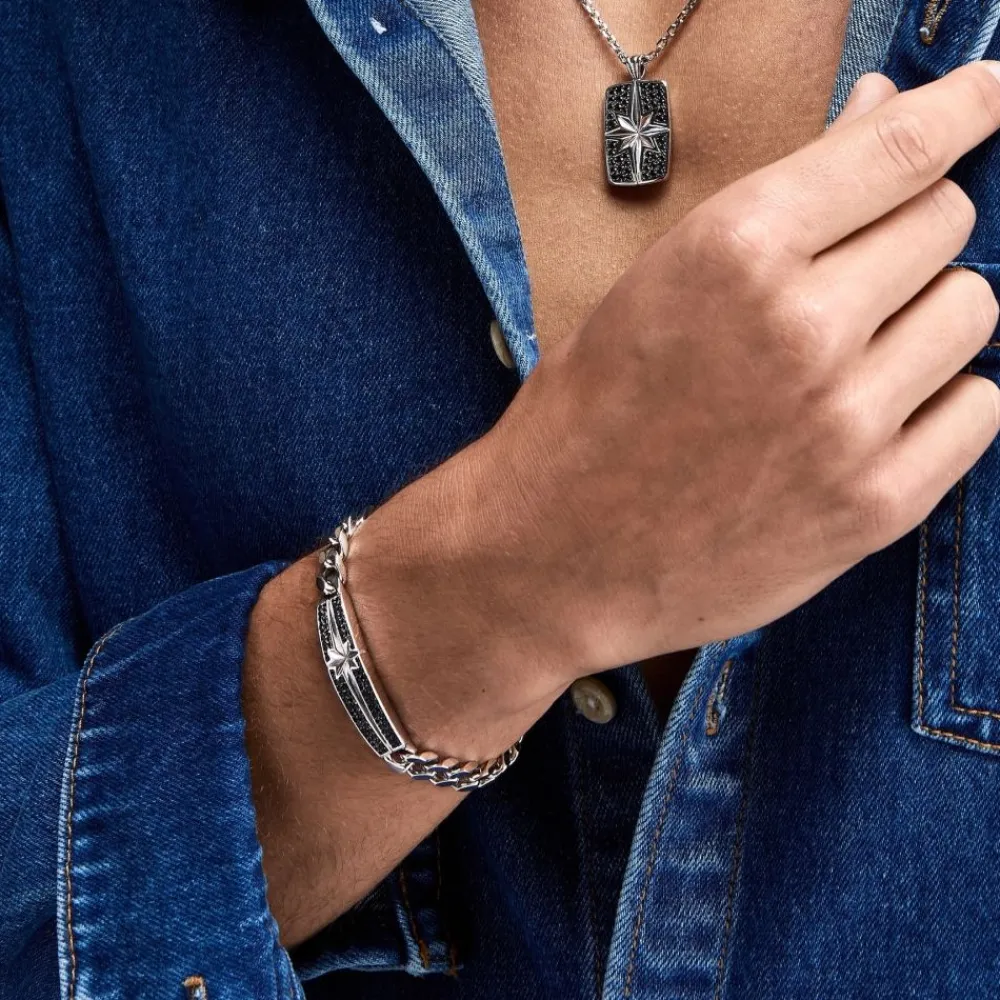 Flash Sale Zancan Silver Curb Chain Bracelet With Black Stones. Bracelets
