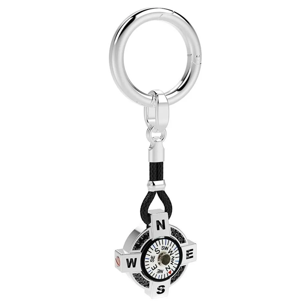 Hot Zancan Silver Keychain With White Compass. Porte-clés