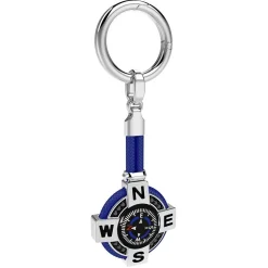 New Zancan Silver Keychain With A Black Compass And Black Spinels. Porte-clés