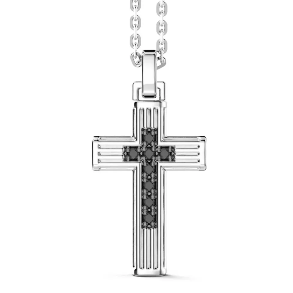 Hot Zancan Silver Necklace With Cross Pendant And Black Spinels. Colliers