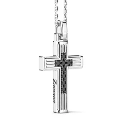 Hot Zancan Silver Necklace With Cross Pendant And Black Spinels. Colliers