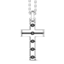 Clearance Zancan Silver Necklace With Cross Pendant And Black Stones. Colliers