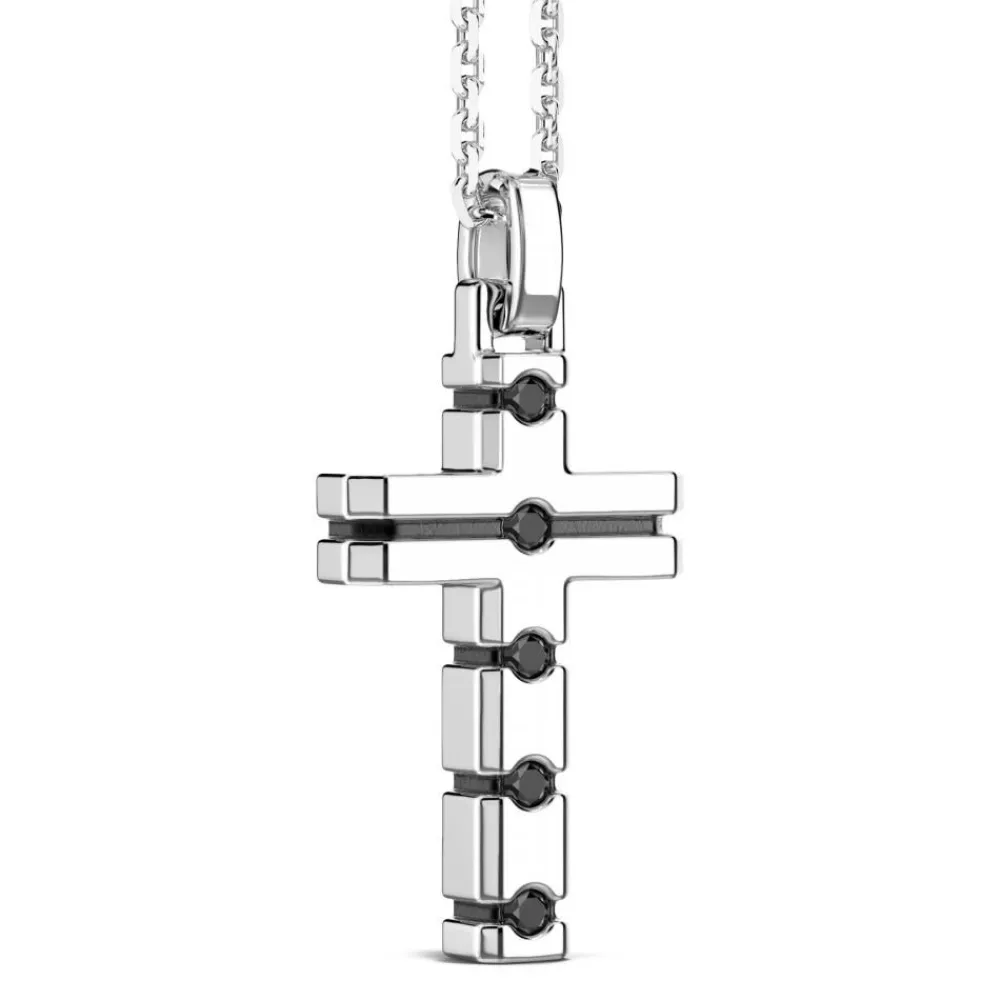Clearance Zancan Silver Necklace With Cross Pendant And Black Stones. Colliers