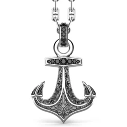 Store Zancan Silver Necklace With Anchor Pendant And Black Stones. Colliers