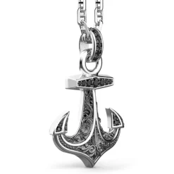 Store Zancan Silver Necklace With Anchor Pendant And Black Stones. Colliers
