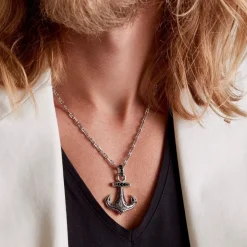 Store Zancan Silver Necklace With Anchor Pendant And Black Stones. Colliers