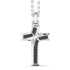 Fashion Zancan Silver Necklace With Cross Pendant And Black Stones. Colliers