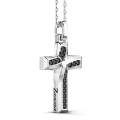 Fashion Zancan Silver Necklace With Cross Pendant And Black Stones. Colliers