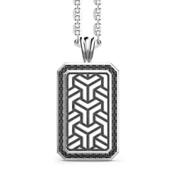 Fashion Zancan Silver Necklace With Tag Pendant And Black Stones. Colliers