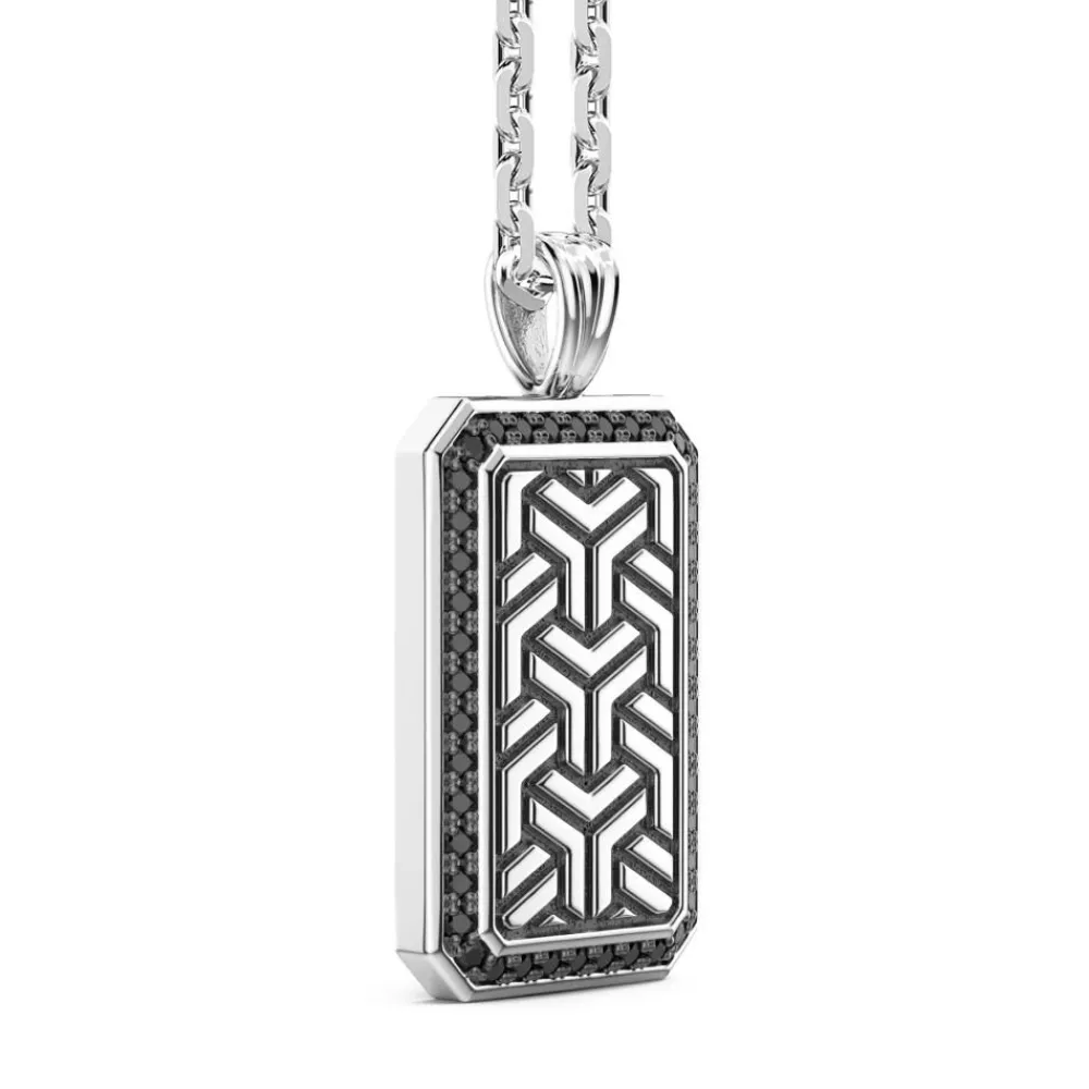 Fashion Zancan Silver Necklace With Tag Pendant And Black Stones. Colliers