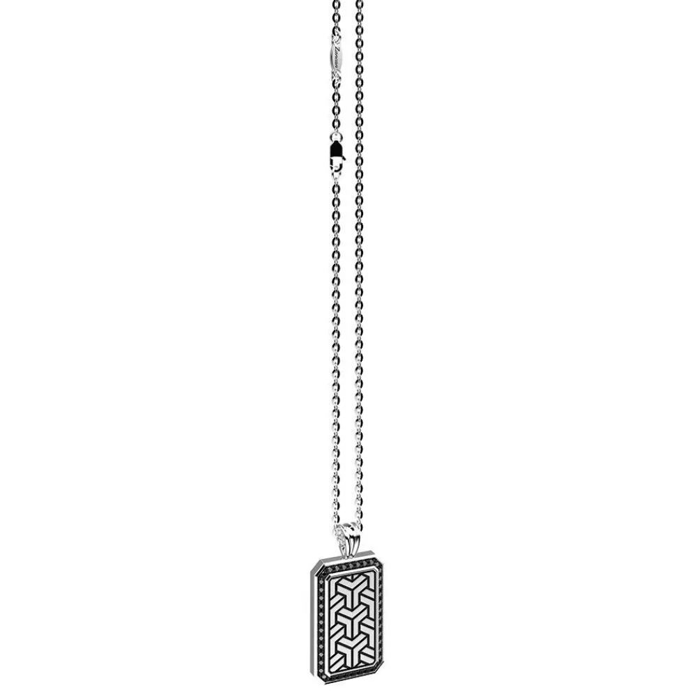 Fashion Zancan Silver Necklace With Tag Pendant And Black Stones. Colliers