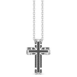 Fashion Zancan Silver Necklace With Cross Pendant And Black Stones. Colliers
