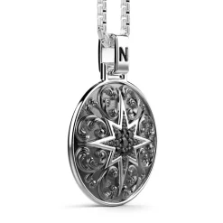 Fashion Zancan Silver Necklace With Wind Rose Pendant And Black Stones. Colliers