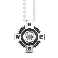 Outlet Zancan Silver Necklace With White Compass And Black Spinels. Colliers