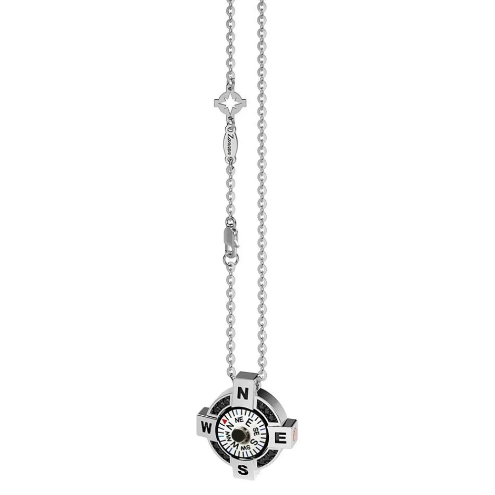 Outlet Zancan Silver Necklace With White Compass And Black Spinels. Colliers