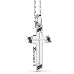 Clearance Zancan Silver Necklace With Cross Pendant And Black Stones. Colliers